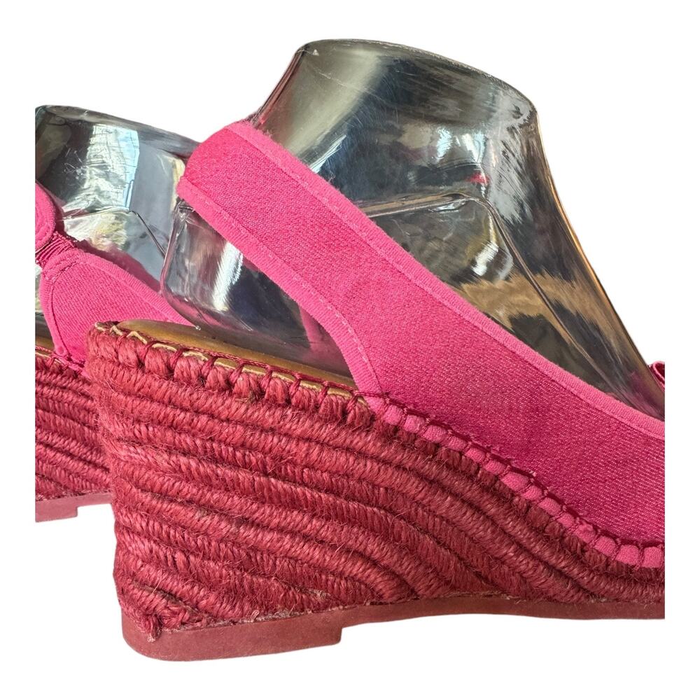 Libby Edelman Curtsy Pink Denim Rosette Wedge peep toe Espadrille size 8.5 - Picture 15 of 16